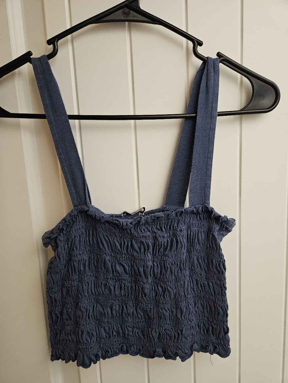 American Eagle Navy Blue Smocked Crop Tank Ruffled